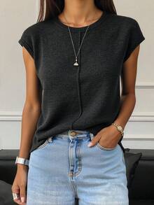 Livesso T-shirt casual à manches courtes pour femmes, couleur unie avec des appliqués, décontracté et professionnel pour l'été