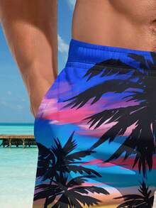 Men's 3D Summer Colorful Sunset Coconut Tree Printed Beach Shorts Vacation,Hawaiian - Multicolor - View 5