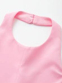 Top corto con cuello de halter y espalda descubierta, color amarillo mantequilla, para verano - Rosa - Ver 3