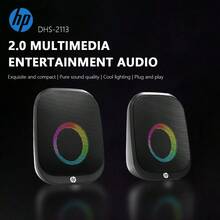 HP Wired Computer Speakers, 5W X 2, Compact Body With Deep Bass, Built-In Colorful LED Lights, Stereo USB Powered Multimedia Speaker With Bottom Bass Radiator, Suitable For Desktop PC, Laptop, Mobile Phone, Gaming - one-size - View 1