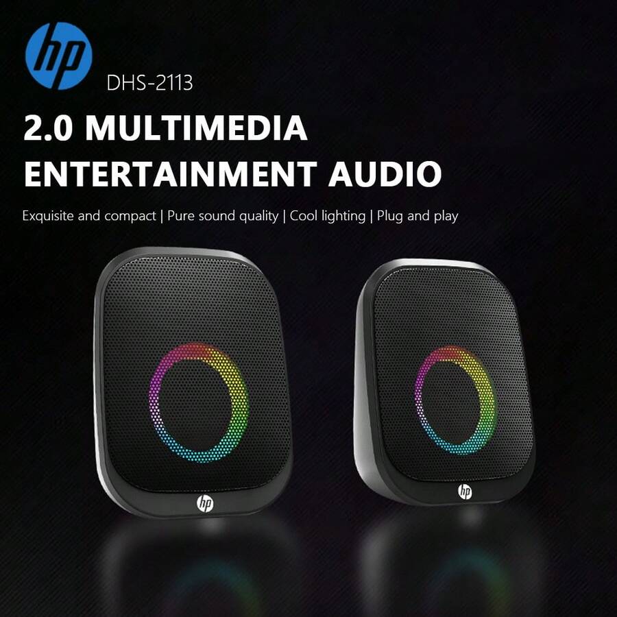 HP Wired Computer Speakers, 5W X 2, Compact Body With Deep Bass, Built-In Colorful LED Lights, Stereo USB Powered Multimedia Speaker With Bottom Bass Radiator, Suitable For Desktop PC, Laptop, Mobile Phone, Gaming - one-size - View 1