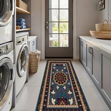 1 pieza Alfombra de silicona antideslizante con estampado floral del sudeste asiático, alfombra, tapete, impresión 3D rectangular, adecuado para sala de estar, dormitorio, pasillo, baño, lavandería - Alfombra de poliéster para decoración del hogar interior y exterior