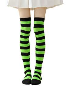 一套过膝袜+袖套，适合春秋季穿着，露指条纹套装，适合欧美圣诞约会派对、狂欢节派对、趣味角色扮演搭配、JK装扮、奇装异服，过膝袜舒适保暖 - 彩色 - 查看 3