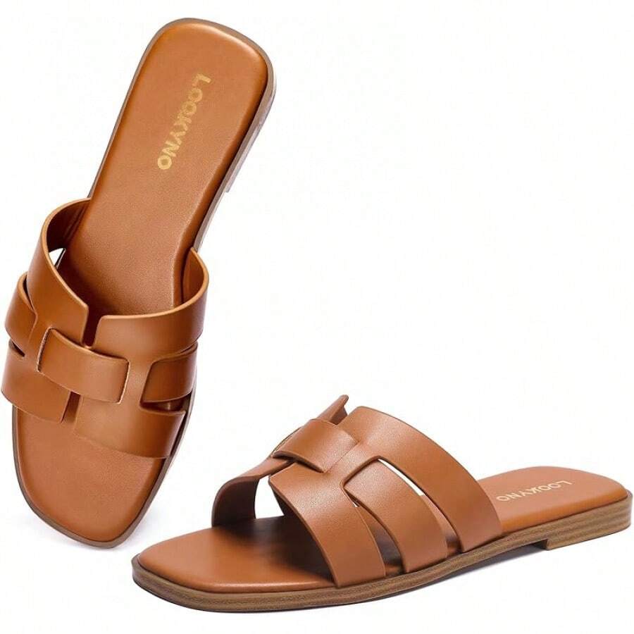 Dressy Summer Flat Sandals With Square Open Toe - màu nâu - Xem 1