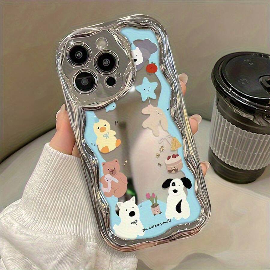Funda para teléfono 1PC Diseño de TPU Teléfono de onda galvanizada, evita el desgaste, transpirable resistente al calor y al polvo, adecuado 11, 12, 13, 14, 15, 16 Plus Pro Promax XSMAX X/ XS - Plateado - Ver 1