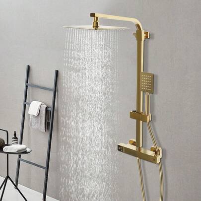 YUNRUX Gold Shower Faucet Set Stainless Steel Shower System Mixer Tap Rain Shower Head Shower