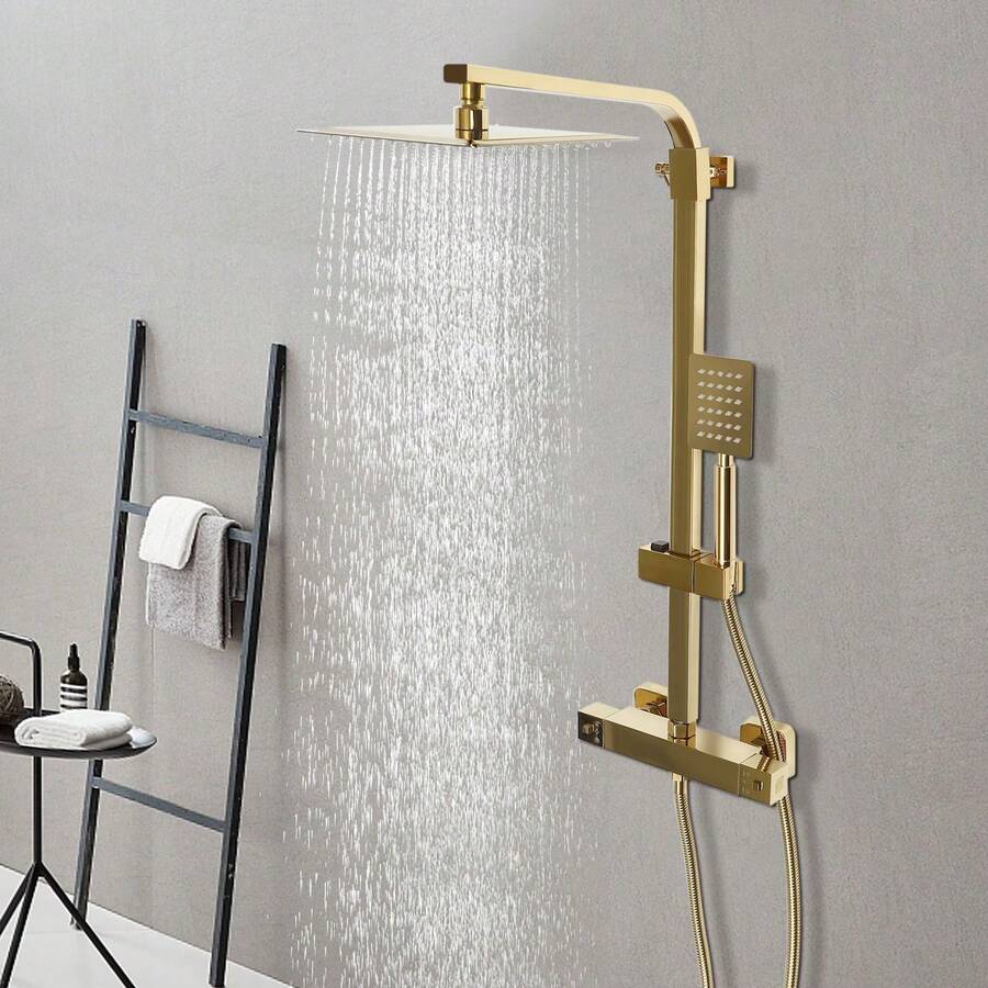 YUNRUX Gold Shower Faucet Set Stainless Steel Shower System Mixer Tap Rain Shower Head Shower