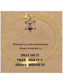 1 件女士十字架仿珍珠青瓷串珠手链套装，时尚西部牛仔风格十字架串珠手链叠戴套装，时尚珠宝礼品，信仰礼品，基督教礼品，友谊礼品