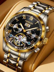 男士多色钢表带时尚商务日历镂空陀飞轮全自动机械腕表 - 均碼 - 查看 9