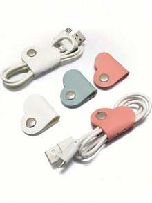 3/6/8pcs Mixed Color Heart Shaped Cord Organizer, Earphones Headphones Cable Winder Organizer, PU Leather Cable Organizer, Heart Shaped PU Leather Cable Ties, Button Design, Waterproof, Lightweight, Large Capacity Portable Accessory, Travel Essentials, Perfectly Compatible With Mobile Data Cables And Headphone Cables