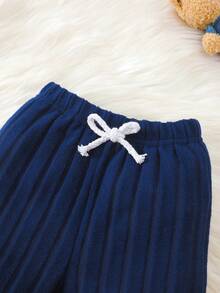 2pcs Toddler Baby Long Sleeve Fleece Cute Bear Design Set, Super Soft, Stretchy, Minimalist & Comfortable, For Baby Boys