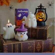 شمعة معطرة على شكل شبح لهالوين - شمعة هالوين محمولة | طقم شموع اليقطين الشبح | شموع معطرة بشكل ساحر سهلة الاستخدام | شموع بيضاء مخيفة لهالوين لديكور المنزل والاكسسوارات