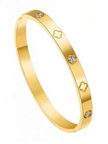 2pcs Luxury Sparkling Four-Leaf Clover Zirconia Stainless Steel Bracelet For Women, Suitable For Multiple Occasions