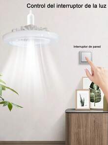 Lampara Ventilador, Foco Led Ventilador Abánico Techo, Ventilador De Techo E27,Lámpara Silenciosa Con Control Remoto Ventiladores Luces , lámpara de ventilador para habitación, salón, comedor, dormitorio - Blanco - Ver 5