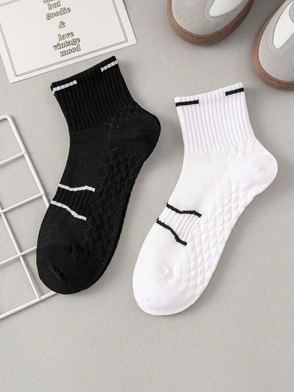 2 Pairs Casual Stripe Socks, Teens & Kids Absorbent Terry Cushioned Sports Socks, Unisex Neutral Colors, Suitable For Everyday Wear, All Season