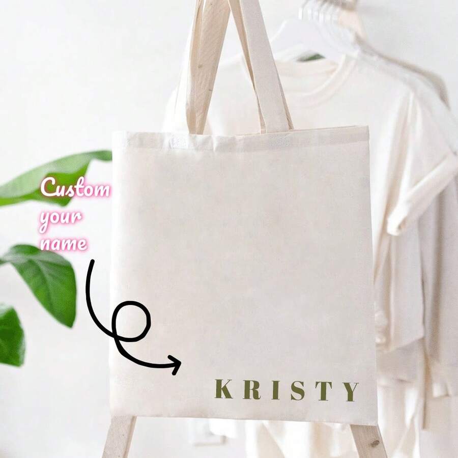 Custom Printed Wedding Name Canvas Bag - Personalized Tote For Bridesmaids - Wedding Gift Bag - Ideal For Bridal Party - Name-Printed Tote - This Item Features A Printed Design. - Multicolor - View 1
