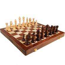 1 Set Chess Board Game, Wooden Large Folding Chess Set, Large Premium Folding Chess Set, Wooden Chess Pieces, Checkerboard Walnut Color, Internal Storage Box, 2 Extra Queens Free, Suitable For Chess Enthusiasts And Game Lovers