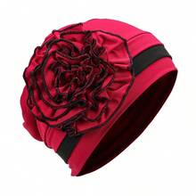 Awegeo 女士纯色裹身式头巾，带有褶边和花卉装饰 - 弹性透气头饰，休闲优雅，安全贴合防滑设计，可调节柔软面料，适合日常造型