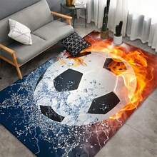 夏季足球主题升级地毯！激情足球，适用于运动室、卧室、游戏室、客厅，防滑多功能地毯 - 黃色 - 查看 2