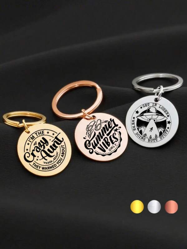 1pc Summer Beach Stainless Steel Metal Carving Keychain, Can Be Used As Backpack Decoration, Bag Pendant, Schoolbag Accessory, Wallet Charm, Household Collection Item, Gift For Friends, Unisex, Driving Safety
