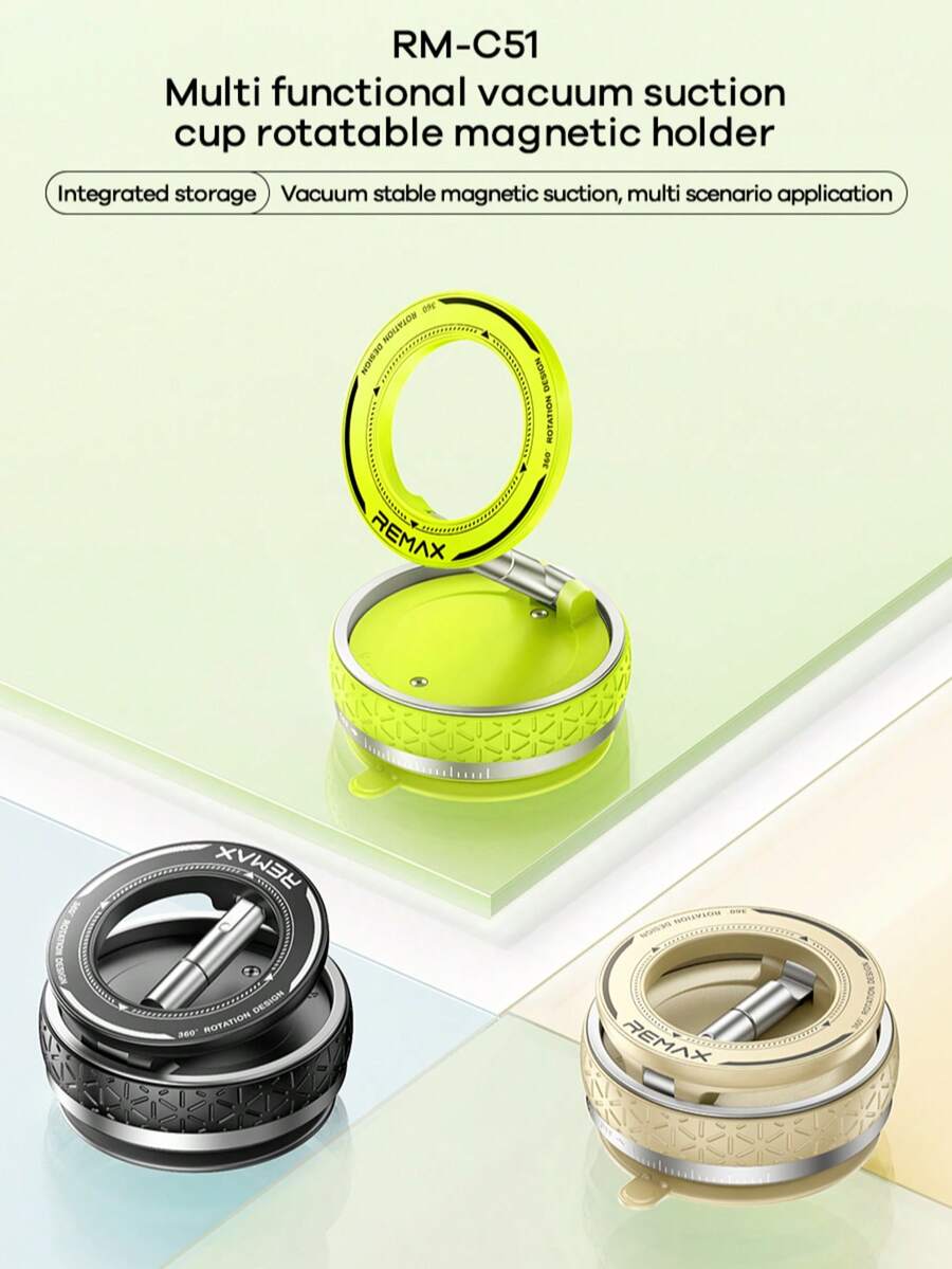 Remax Multi Functional Vacuum Suction Cup Rotatable Magnetic Phone Holder, Car Accessory, Travel Must Have, Green/Black/Grey - C51-multicolor - View 1