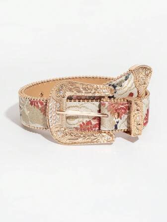 1 st Dam Vintage Lyxigt Strass Metallspänne Ljus Blommigt Mönster Pärlstav PU Läderbälte Sommar, Skola Höst, Höst, Halloween