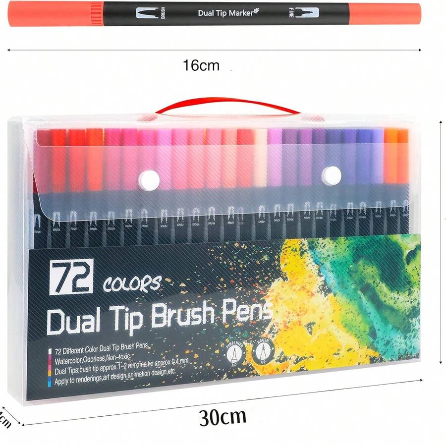 Plumones Doble Punta Pincel De 72 Colores, Plumones Para Colorear No Tóxicos, Ideales Para Niños Y Adultos, Marcadores Como Regalo Para Colorear Libros, Caligrafía, Lettering Y Cómics (negro, 72) - Negro - Ver 1