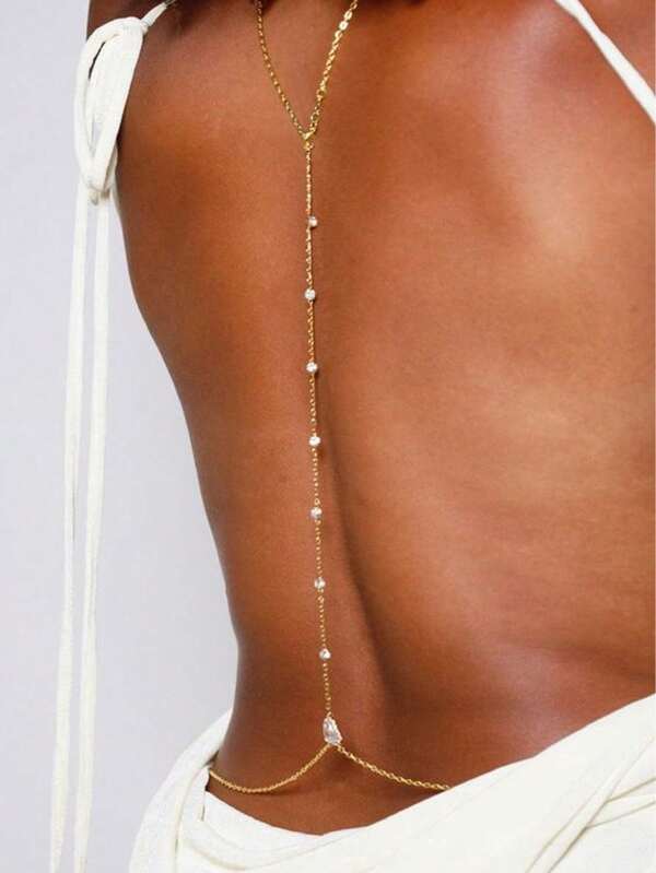 1pc Elegant Bride Back Chain Jewelry, Women's Body Chain Accessory, Shiny Bridal Zirconia Necklace, Suitable For Any Occasion