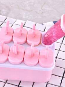 1 pieza Molde de helado cuadrado de 8 celdas con mango de dibujos animados, hecho de material PP. Molde casero DIY para paletas, fabricante de helados - Multicolor - Ver 2