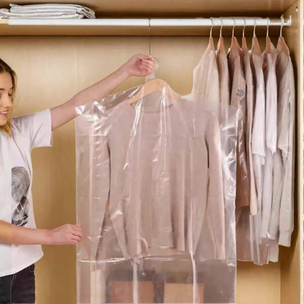 20pcs Clear Plastic Garment Bags - Dust Cover Storage Bags For Clothes, Suits, Shirts, Dresses, Coats - Portable Wardrobe For Bedroom Closet And Dorm Storage