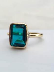 1pc Elegant Navy Blue Cubic Zirconia Rectangular Ring, Engagement Wedding Ring, Valentine's Day Gift