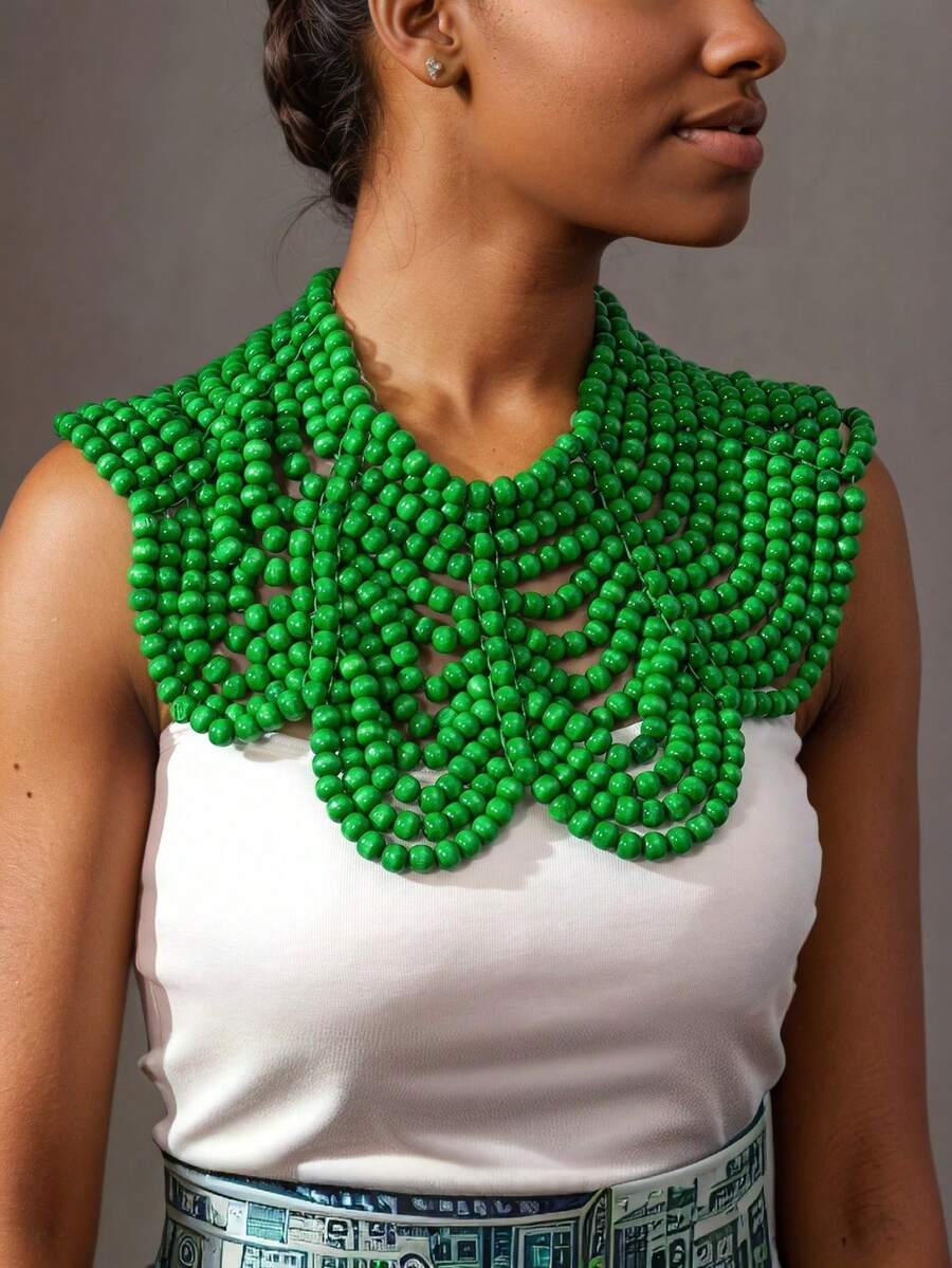 1 件夸张女士围兜项链围巾，多层波西米亚彩色木珠优雅项链，西方珠宝，女士派对配饰 - 彩色 - 查看 1