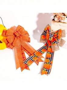 2pcs/Set 18.90inch Thanksgiving Pumpkin Bow Party Supplies, Autumn Home Decor Harvest Festival Striped Bow Decorations, For Christmas Tree, Outdoor, Garden, Event Party DIY Wreath Accessories Christmas Decorations Room Decor Winter