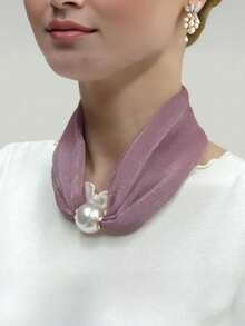 Elegant Ladies' Decorative Scarf And Neck Accessory - Polyester, Solid Color, Yarn-Dyed, Non-Elastic, Hand-Washable, Fashionable Black, Red, Green, Purple, White, Fashionable Neck Accessory, Fashionable Neck Accessory Polyester Fabric,It Is The Perfect Gift For Christmas Or Valentine's Day - White - View 4