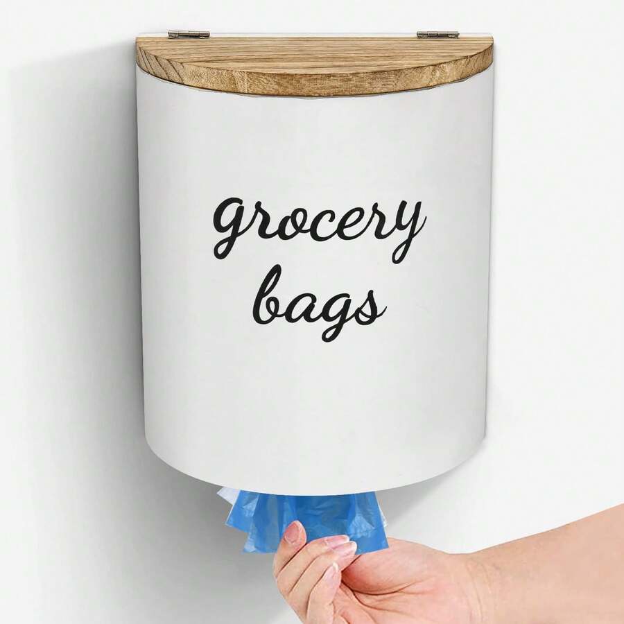 Rustic Grocery Bag Holder, Wall Mount Plastic Bag Holder Organizer With Lid, Farmhouse Bag Holder For Plastic Bags, Trash Bag Dispenser Organizer For Home & Kitchen Organization And Storage - trắng - Xem 1