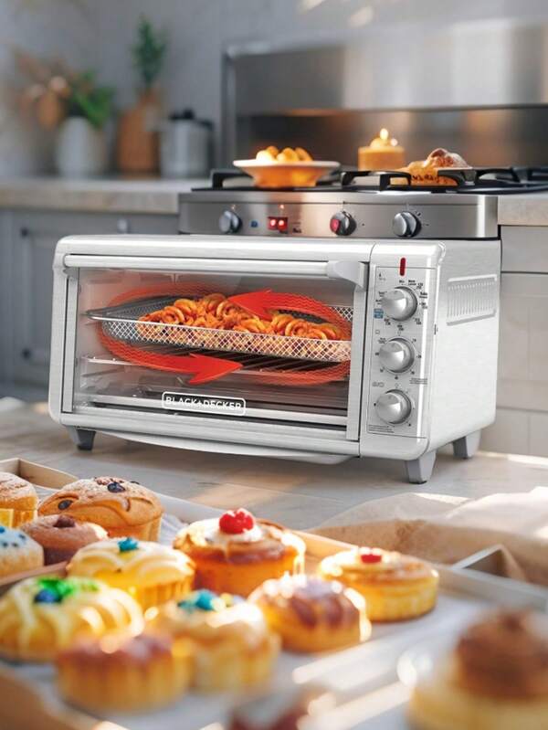  Horno Tostador Black+Decker TO3265XSS | 8 Rebanadas, Freidora de Aire, 5 Funciones, Convección, Acero Inoxidable