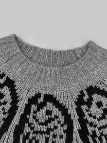 Women's Fashion Loose Casual Comfortable Fish Scale Pattern Colorblock Sweater - Grey - View 9