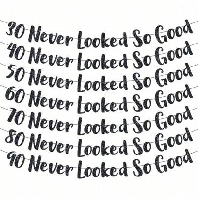 1Set,30/40/50/60/70/80/90 Black Never Looked So Good Gold DIY String Glitter Banner - 30th/40th/50th/60th Anniversary And Birthday Party Decorations-Golden Milestone Glitter Banner - Sparkling 30th/40th/50th/60th/70th/80th Birthday Party Decorations