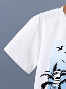 Young Boy Palm Tree Print Short Sleeve T-Shirt And Shorts Set