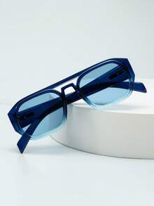 1 件男士复古双桥框架高品质奢华简约时尚眼镜，适合驾驶、旅行、休闲、户外、运动、日常使用 - 漸藍框藍片 - 查看 3