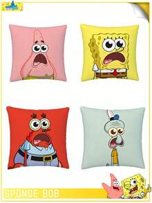 SpongeBob SquarePants 1pc Themed Cartoon Pattern Pillowcase, Featuring , Squidy, Mr. Kcrab, Made Of Super Soft And Comfortable Polyester Material, Machine Washable, Suitable For Sofa, Bed, Bedroom And Living Room Decoration, All Year Round, Sofa Supplies, Bedding Gifts, No Filling Pillowcase, Valentine's Day Gift, Christmas Gift, Birthday Gift, Anniversary, Special Day - Multicolor - View 1