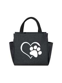 1 Pc, Heart & Paw Pattern Printed Insulated Bento Bag, Reusable Large Capacity Lunch Box Bag, Suitable For Office Workers And Travelback To School School Stuff Bag For School Lunch Bag For Women Cooler Bag Picnic Accessories School Accessories Lunch Box For School - Multicolor - View 9