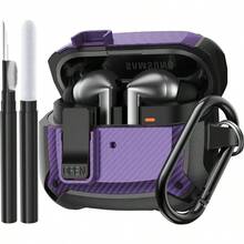 Funda protectora compatible con Galaxy Buds 3 Pro, funda para Bud 3 con clip, kit de limpieza, carcasa militar y armadura protectora con cierre y mosquetón para Galaxy Buds 3 y 3 Pro 2024 para hombres y mujeres en negro y azul - Negro-Azul - Ver 1