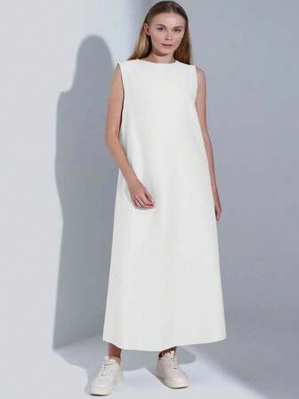 Plus Size Dress Women's Summer Round Neck Casual Loose No Wrinkle Sleeveless Long Maxi Vacation Dresses