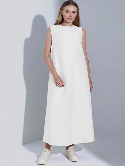 Plus Size Dress Women's Summer Round Neck Casual Loose No Wrinkle Sleeveless Long Maxi Vacation Dresses