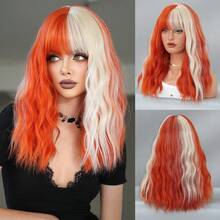 7JHH WIGS 16 英寸短款波浪橙色铂金假发，女士合成齐肩卷发，带刘海，耐热纤维假发，适合女士日常派对、音乐节和万圣节角色扮演 - 橘色 - 查看 11