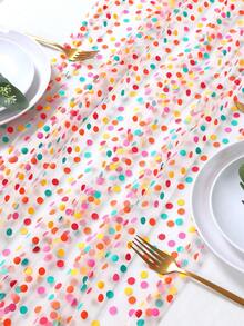 Khăn trải bàn hình chữ nhật 180 x 75 cm, họa tiết chấm bi và ánh kim vàng, nền trắng, 100% polyester, bền và dễ vệ sinh, phù hợp cho đám cưới, tiệc tùng, lễ hội, sân khấu, sinh nhật, trang trí bàn Giáng sinh. - Khăn trải bàn lưới chấm bi nhiều màu với nền trắng - Xem 7