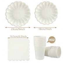 10 st/20 st/40 st/50 st, beige vågiga papperstallrikar, koppar och servetter, solfjäderformad papperstallrik 9 tum 7 tum snäckskalkant engångsmatbricka pappersmugg pappershandduk födelsedag bröllopsfest dekoration () mors dag present bröllop födelsedagsfesttillbehör daglig picknick campingbricka - Beige - Visa 2