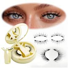 1对自然纤长浓密的磁性睫毛，搭配升级版磁性睫毛盒（内置镜子和睫毛膏涂抹器）。可重复使用，无胶水，便携假睫毛——非常适合商务旅行、旅行、补妆、酒店住宿和拍照。适合狂欢妆容，适合节日睫毛。