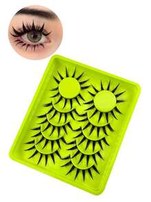 6/7 Pairs Wet Fox Eye Anime False Eyelashes, Cosplay Lashes, Thick Curly Wet Lashes, Makeup Tools - Black - View 11